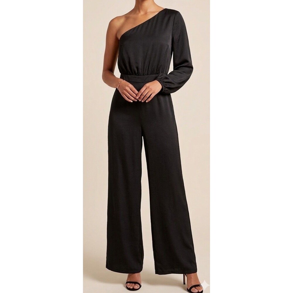 Express Black One-Shoulder Long Sleeve Jumpsuit Size 10 Cocktail Party NWT $88